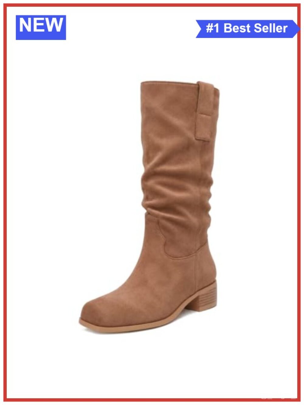 Slouchy Mid Calf Boots Square Toe Chunky Heel Faux Suede Women's Fall - Picture 6 of 6